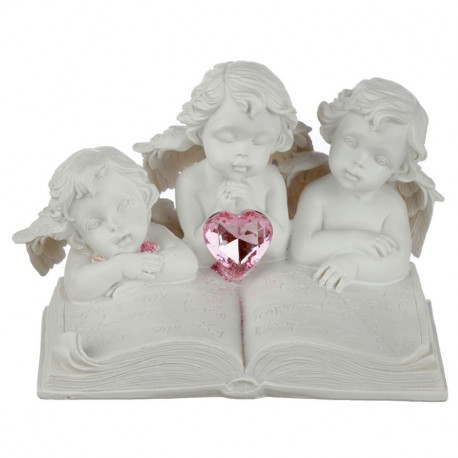 décoration avec 3 Figurines d'Anges , un livre et un coeur rose