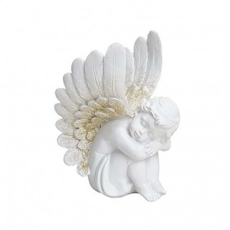 Figurine d'ange qui dort en résine blanche et dorée